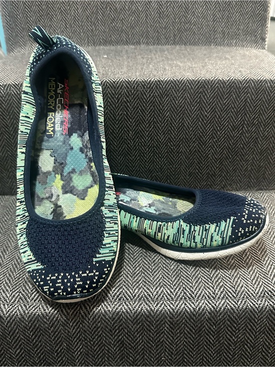 Skechers Shoes - Skechers Navy and Mint Green Slip-On Memory Foam Flats